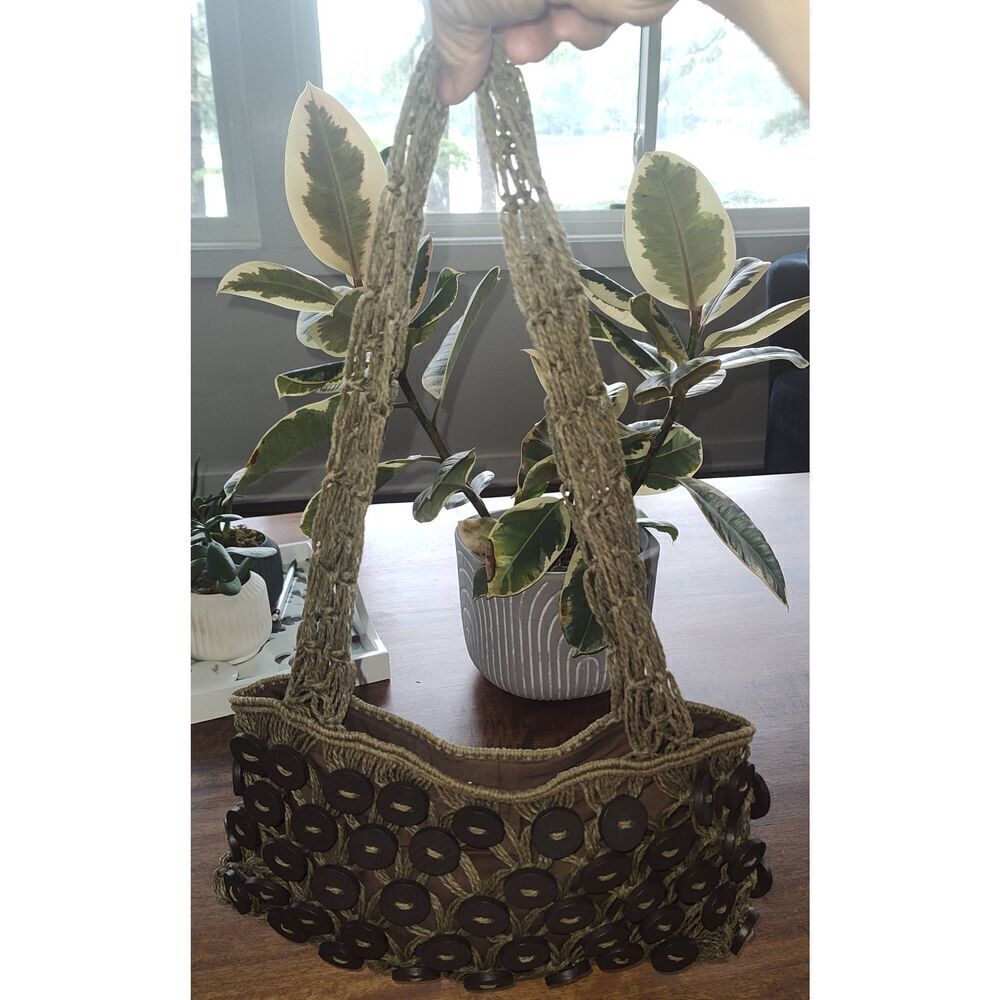 Macrame shoulder bag/purse button embellished dark green branded s. Oliver hippi